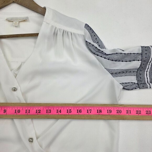Etcetera Womens Long Sleeve Boho Surplice Blouse Top White Size 10 Button Front - Picture 13 of 14